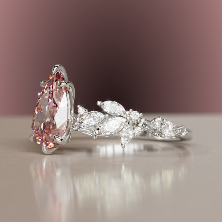 Primrose Pear Pink Lab Diamond Engagement Flower Ring Nature Inspired By Valley Rose