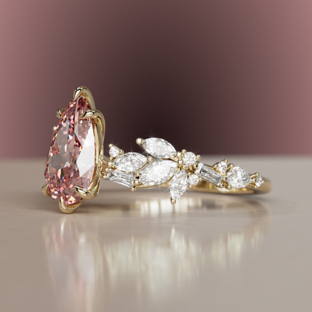 Primrose Pear Pink Lab Diamond Engagement Flower Ring Nature Inspired By Valley Rose