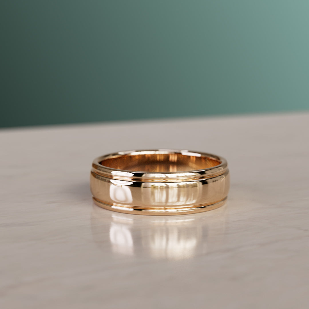 Anillo de boda único para hombre Quinn, anillo ancho con estrías