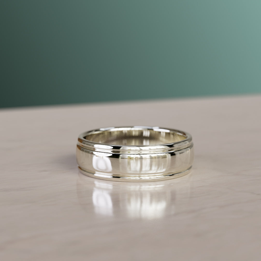 Anillo de boda único para hombre Quinn, anillo ancho con estrías