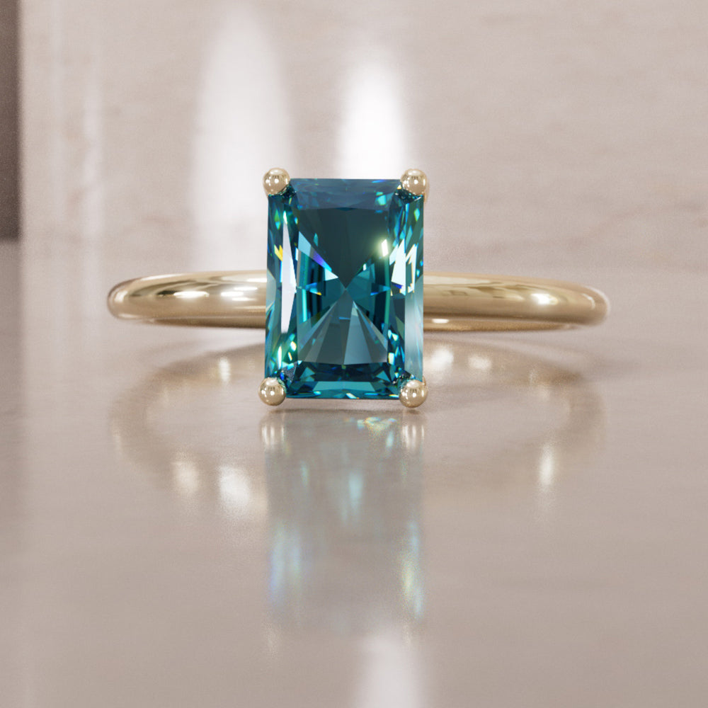 Radiant Cut Blue Sapphire Engagement Ring Solitaire By Valley Rose