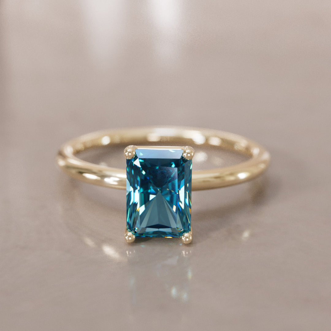 Radiant Cut Blue Sapphire Engagement Ring Solitaire By Valley Rose
