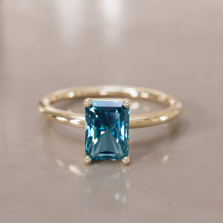 Radiant Cut Blue Sapphire Engagement Ring Solitaire By Valley Rose