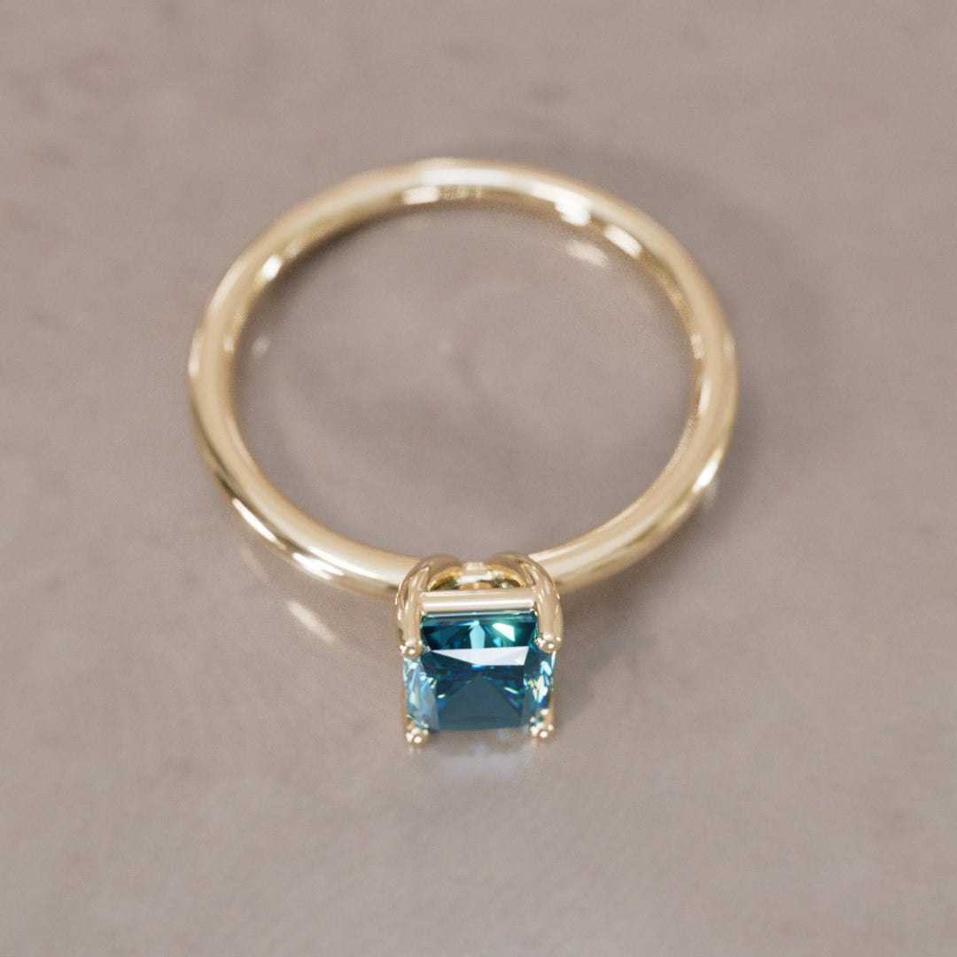 Radiant Cut Blue Sapphire Engagement Ring Solitaire By Valley Rose