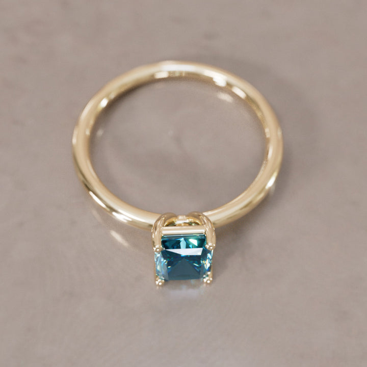 Radiant Cut Blue Sapphire Engagement Ring Solitaire By Valley Rose