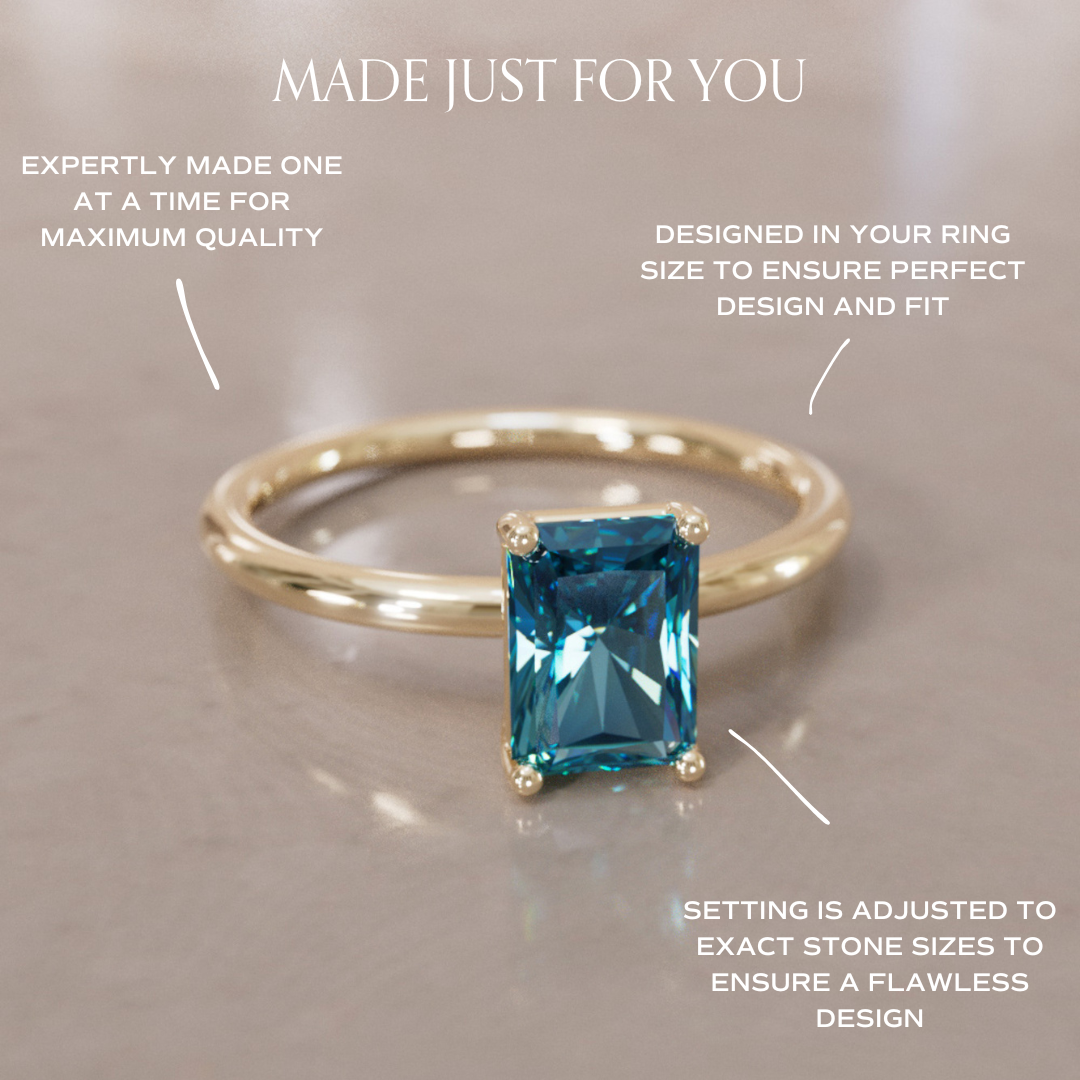 Radiant Cut Blue Sapphire Engagement Ring Solitaire By Valley Rose