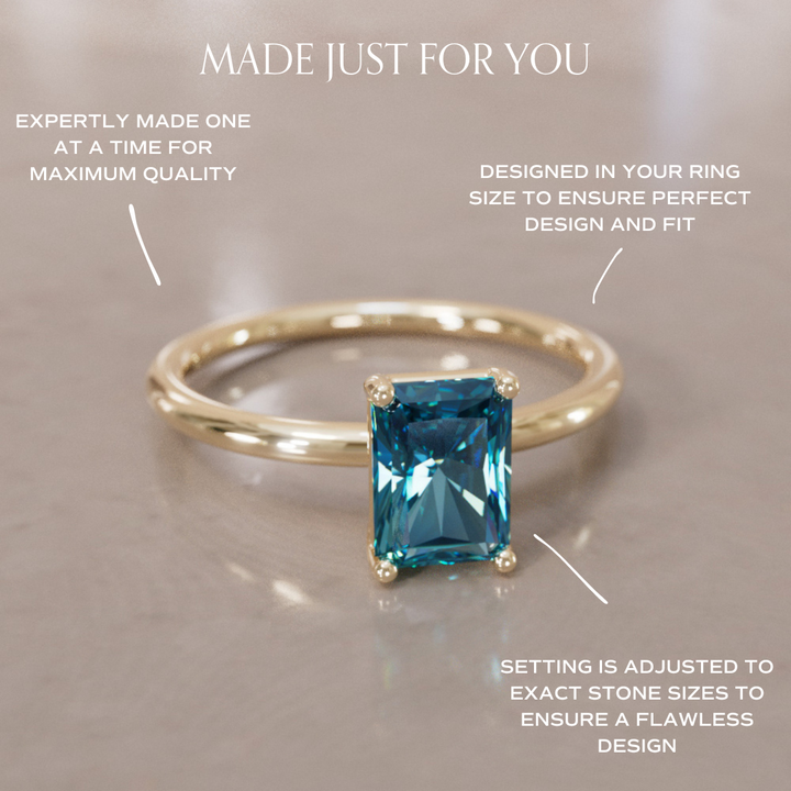 Radiant Cut Blue Sapphire Engagement Ring Solitaire By Valley Rose