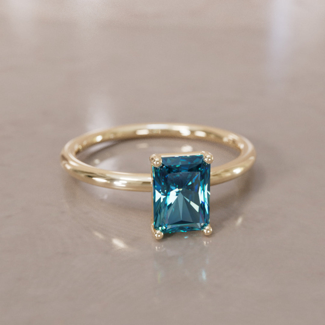 Radiant Cut Blue Sapphire Engagement Ring Solitaire By Valley Rose