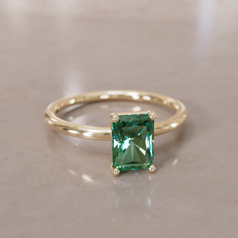 Radiant Cut Green Sapphire Engagement Ring Solitaire By Valley Rose