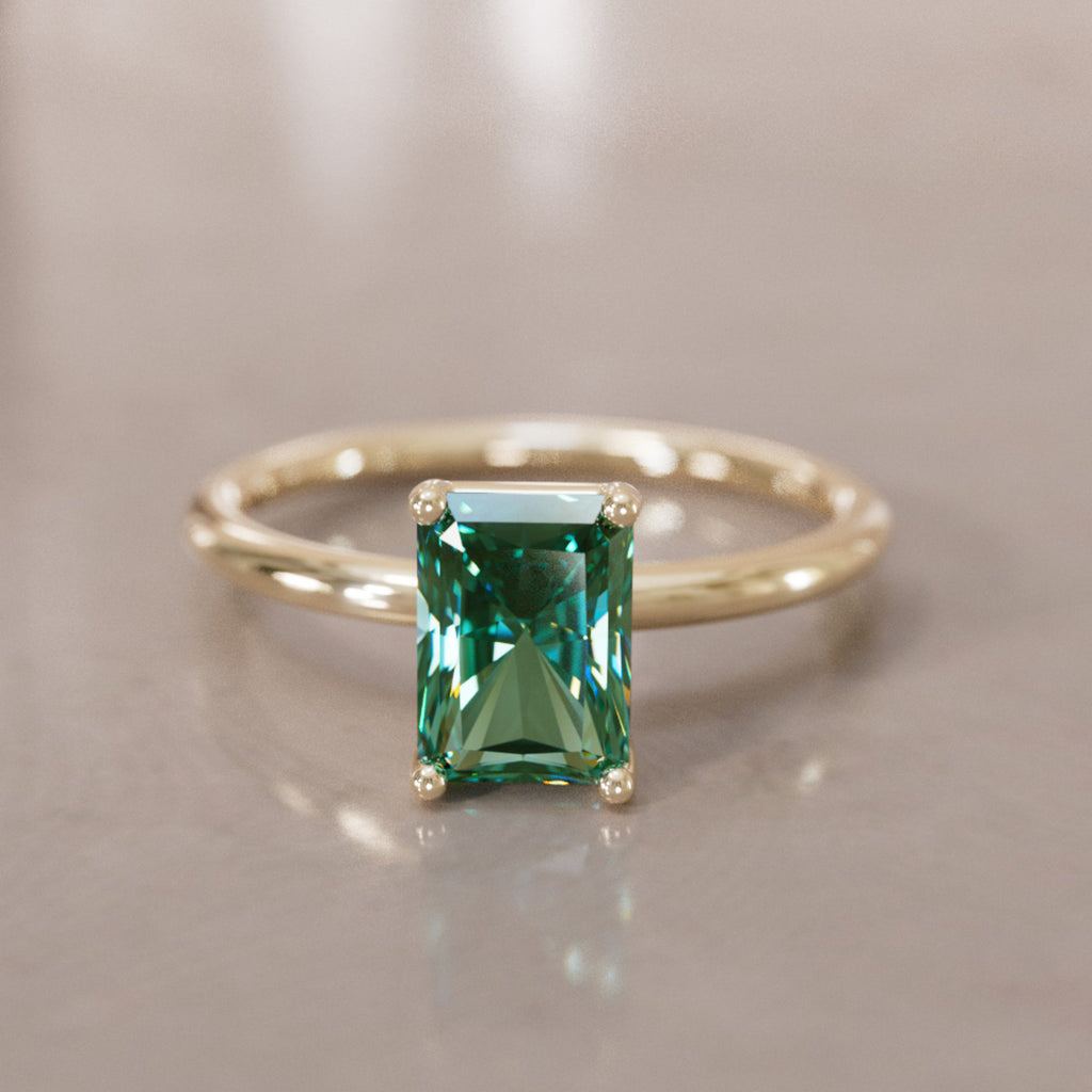 Radiant Cut Green Sapphire Engagement Ring Solitaire By Valley Rose