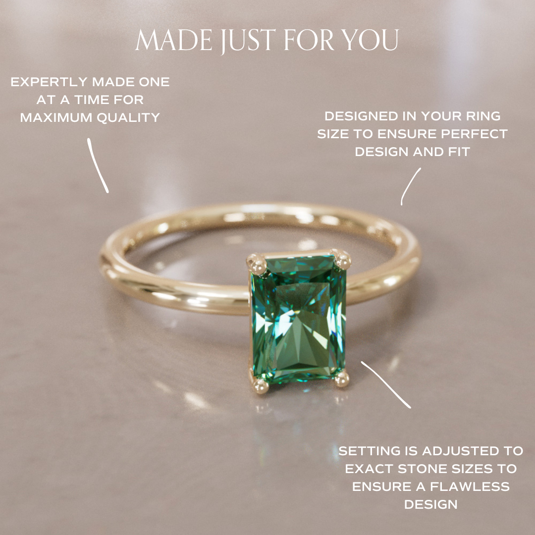 Radiant Cut Green Sapphire Engagement Ring Solitaire By Valley Rose