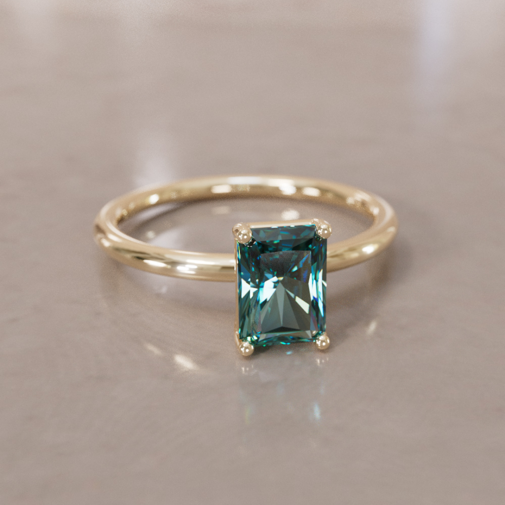 Radiant Cut Teal Sapphire Engagement Ring Solitaire By Valley Rose