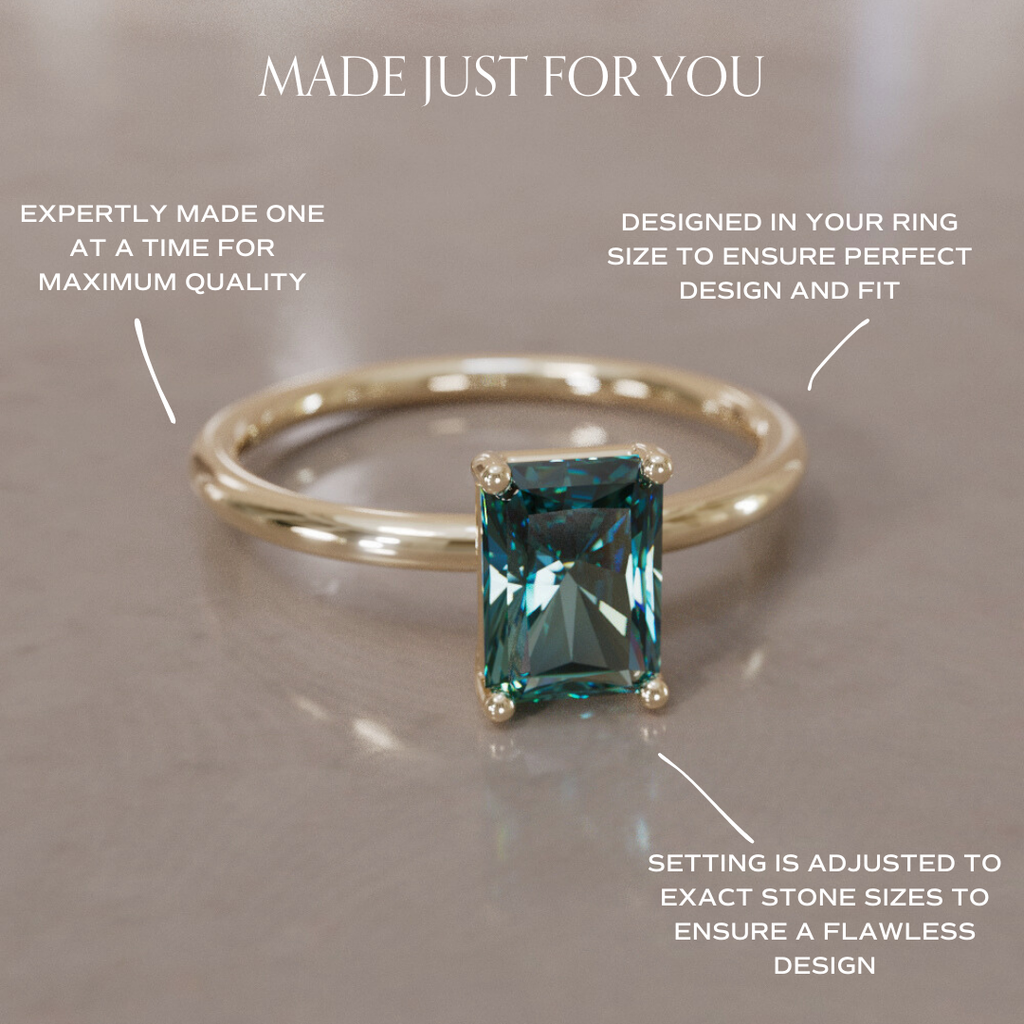 Radiant Cut Teal Sapphire Engagement Ring Solitaire By Valley Rose