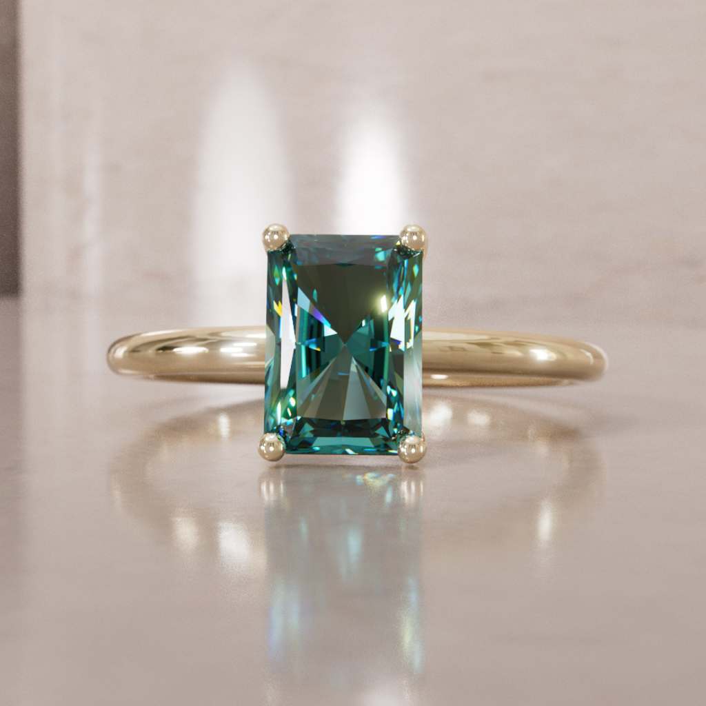 Radiant Cut Teal Sapphire Engagement Ring Solitaire By Valley Rose