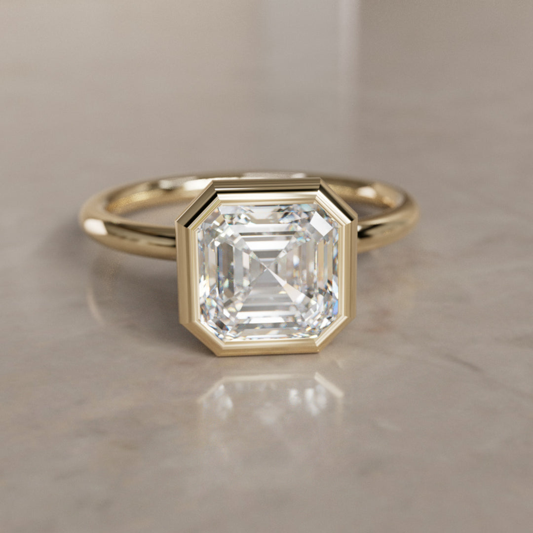Unique Asscher Cut Lab Created Diamond Engagement Ring with Bezel Setting By Valley Rose