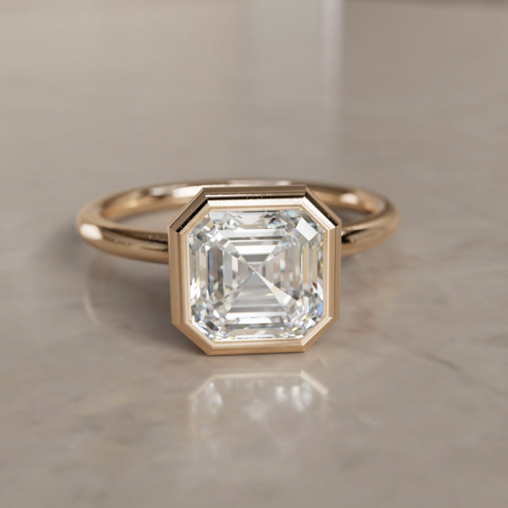 Remi Asscher Cut Diamond Modern Unique Bezel Engagement Ring Solitaire (Setting Only) By Valley Rose