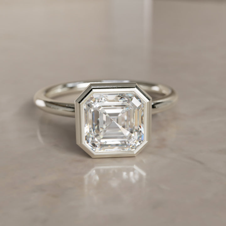 Remi Asscher Cut Diamond Modern Unique Bezel Engagement Ring Solitaire (Setting Only) By Valley Rose