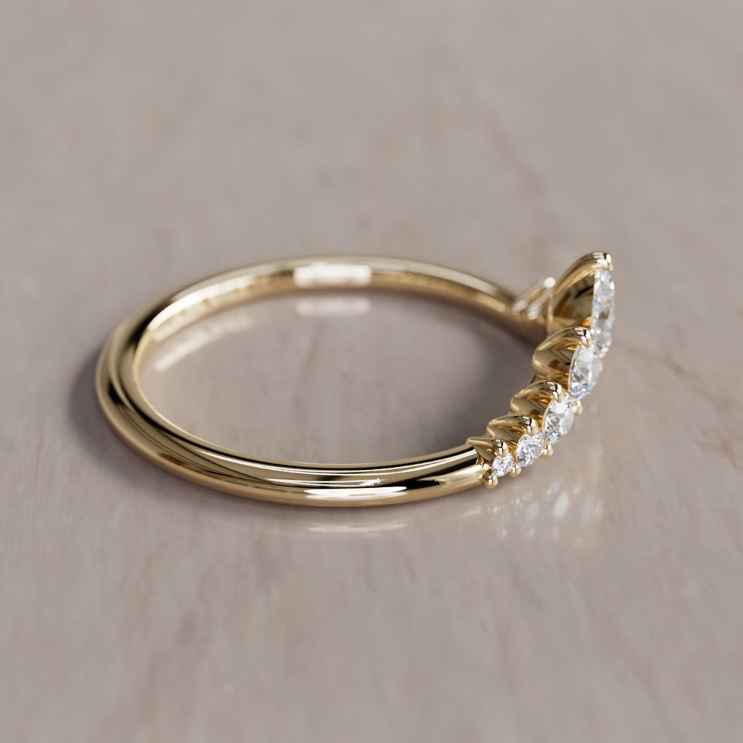 Rhia Pear Diamond Crown Stacked Diamond Curved Wedding Ring By Valley Rose
