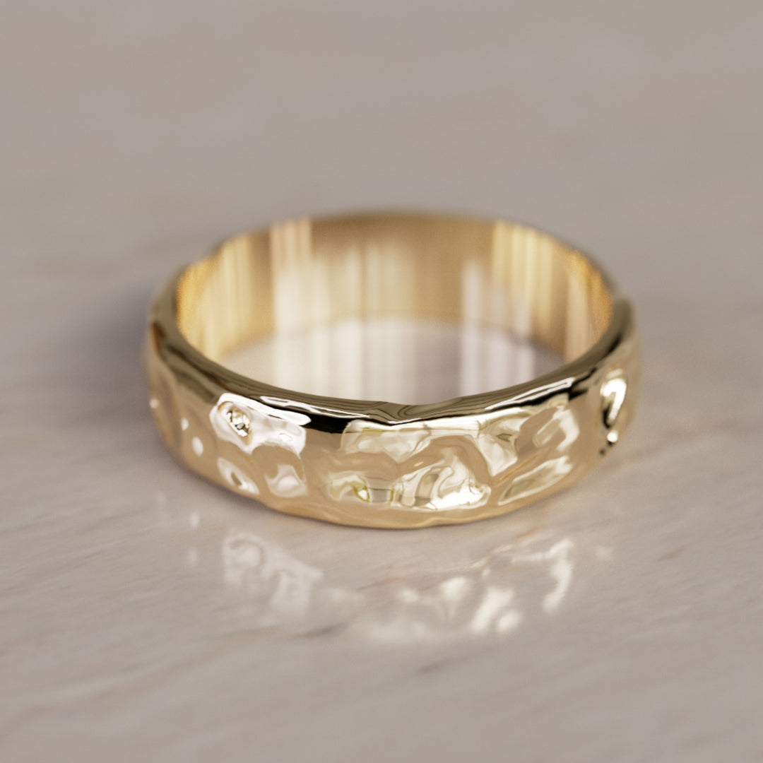 Rio håndskåret naturinspirert bryllupsring smeltet teksturert bred ring