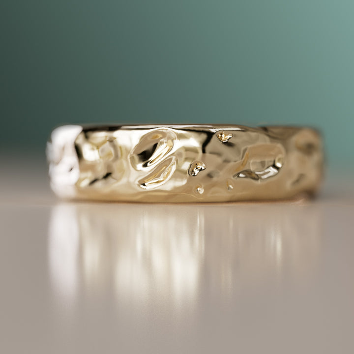 Rio håndskåret naturinspirert bryllupsring smeltet teksturert bred ring