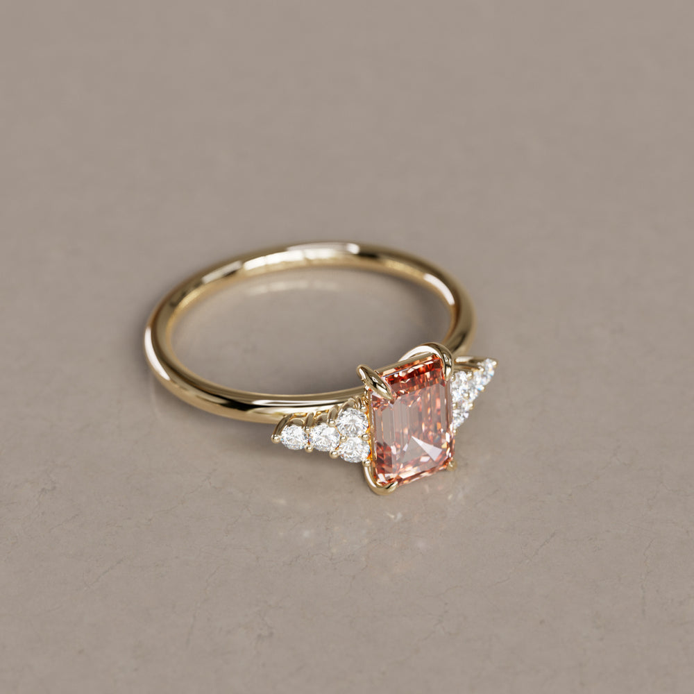 Rohdea Radiant Cut Peach Lab Diamond Modern Unique Engagement Ring By Valley Rose