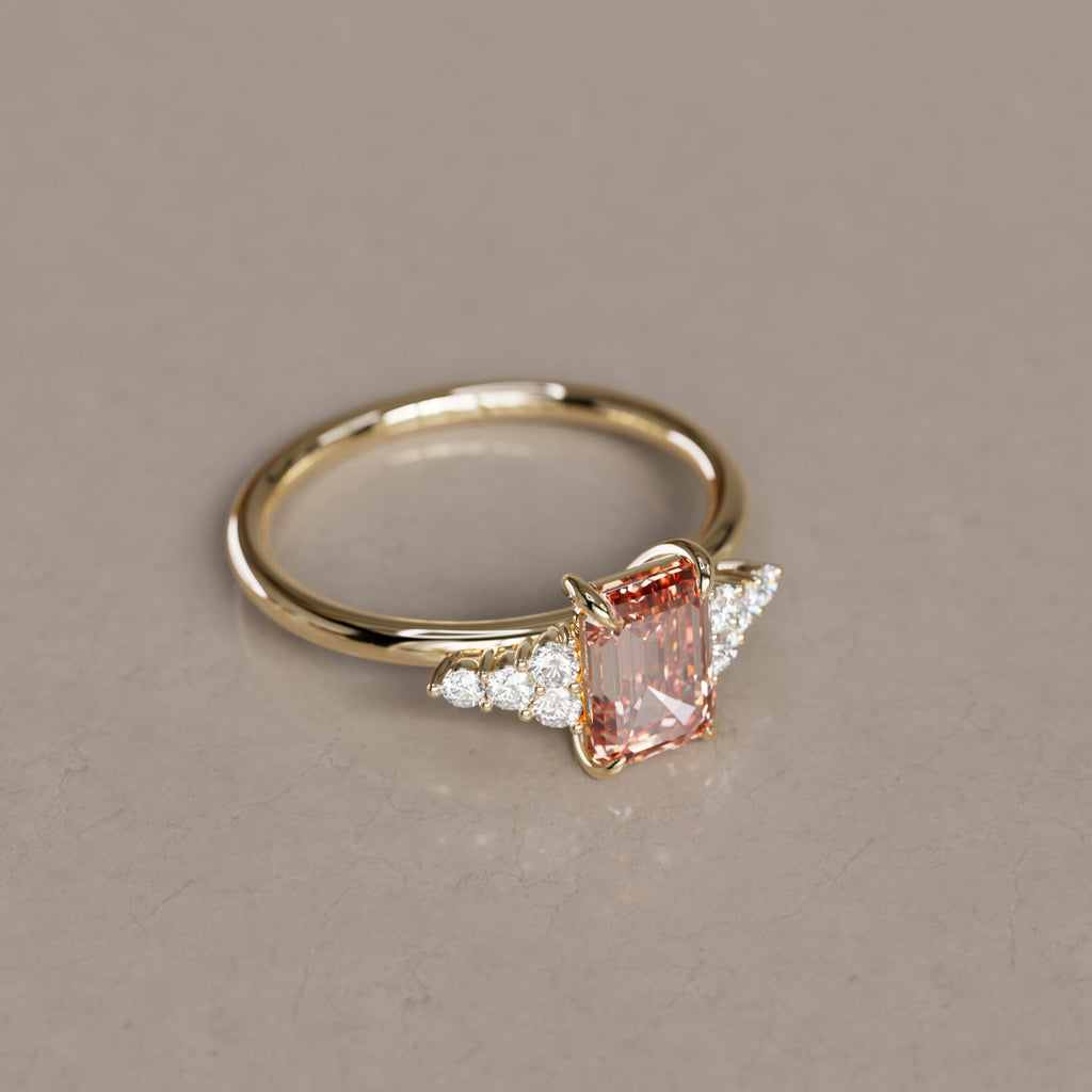 Rohdea Radiant Cut Peach Lab Diamond Modern Unique Engagement Ring By Valley Rose