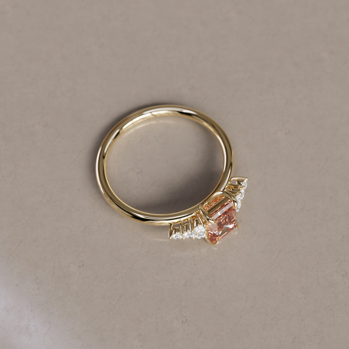 Rohdea Radiant Cut Peach Lab Diamond Modern Unique Engagement Ring By Valley Rose