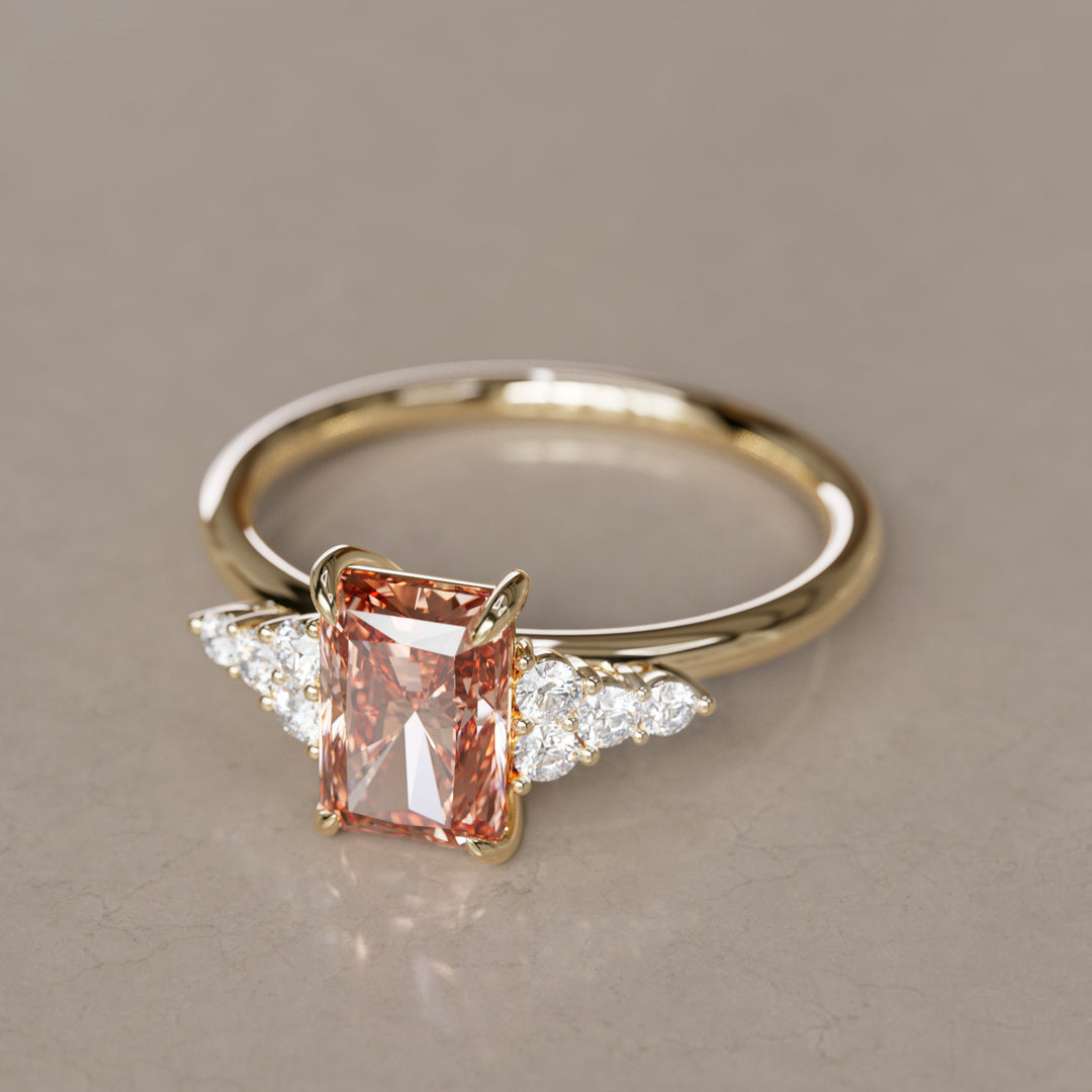 Rohdea Radiant Cut Peach Lab Diamond Modern Unique Engagement Ring By Valley Rose
