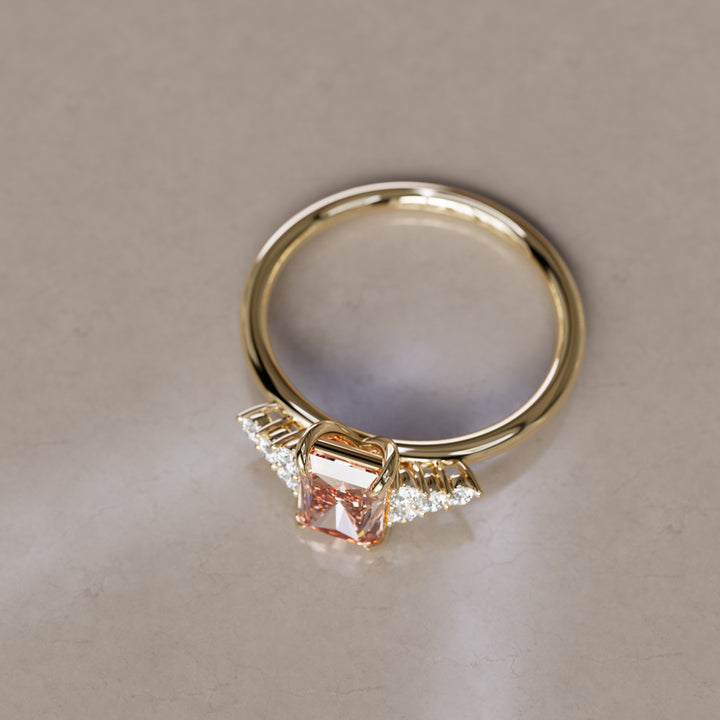 Rohdea Radiant Cut Peach Lab Diamond Modern Unique Engagement Ring By Valley Rose