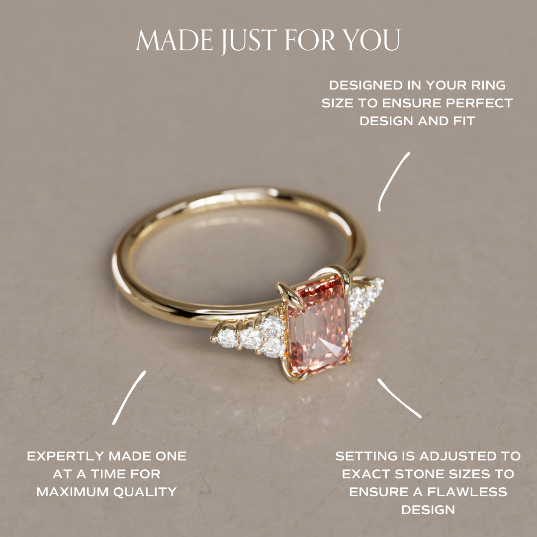 Rohdea Radiant Cut Peach Lab Diamond Modern Unique Engagement Ring By Valley Rose