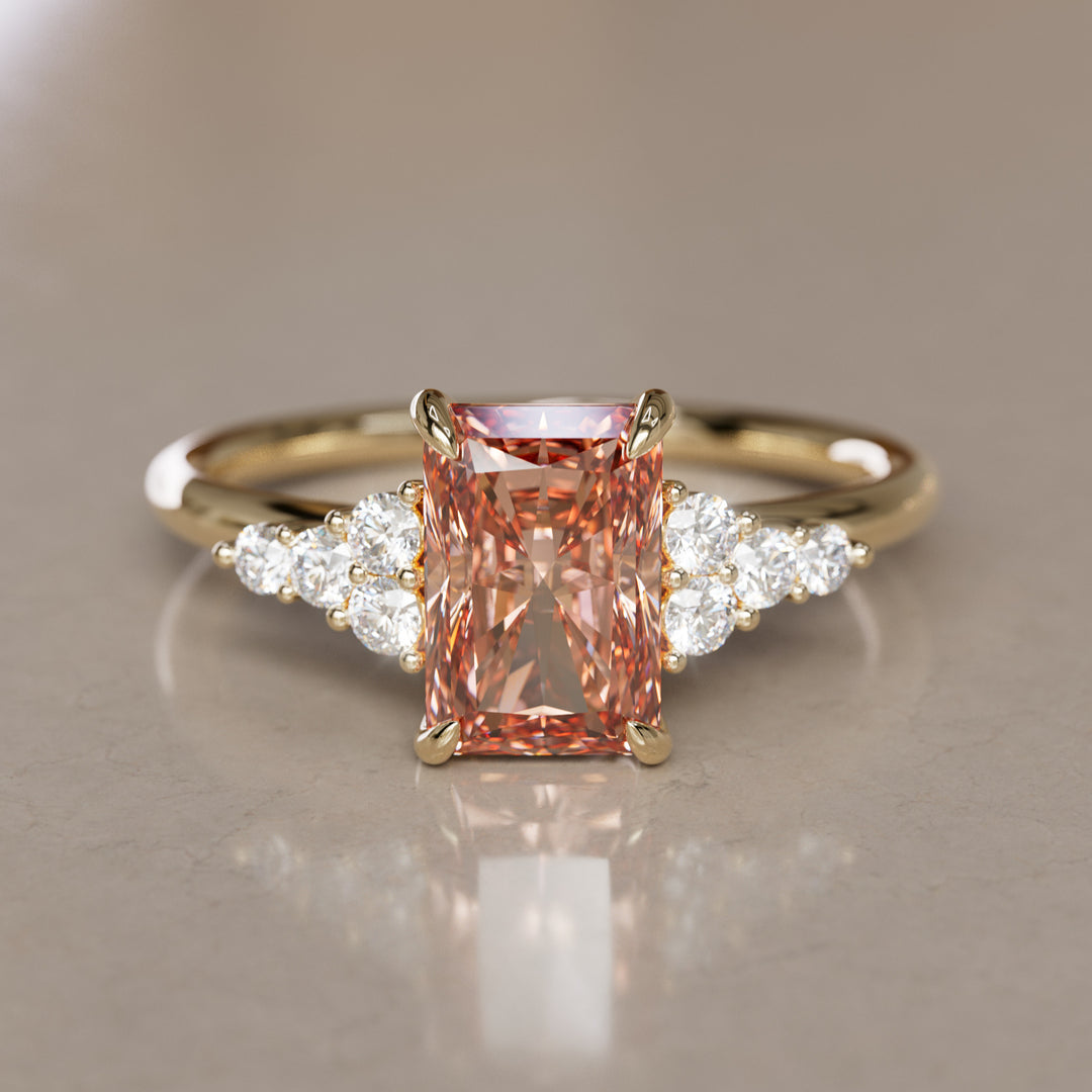 Rohdea Radiant Cut Peach Lab Diamond Modern Unique Engagement Ring By Valley Rose