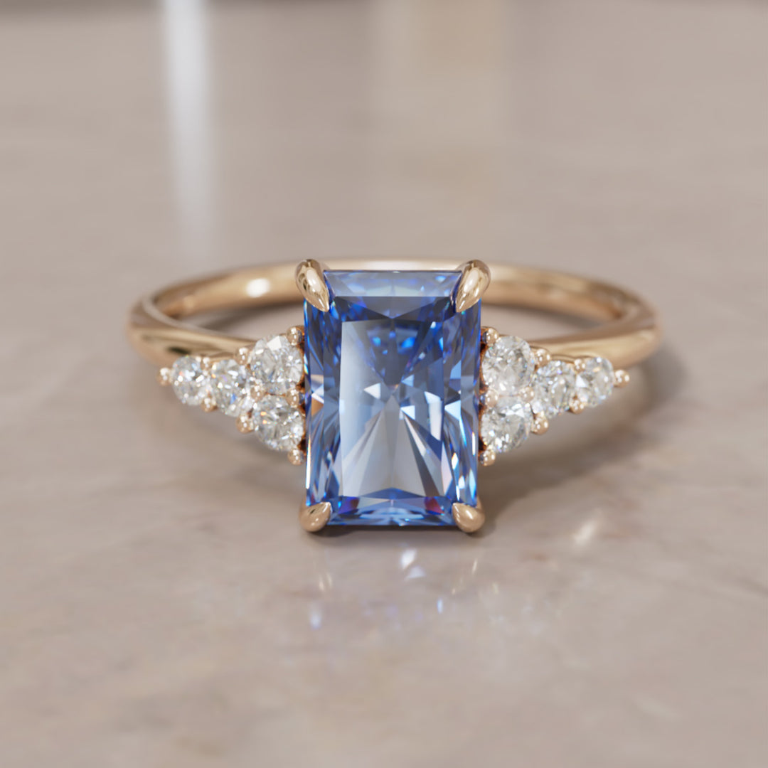 Rohdea Radiant Cut Blue Sapphire Modern Unique Engagement Ring (Setting Only)