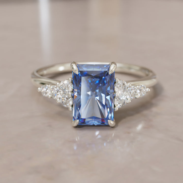 Rohdea Radiant Cut Blue Sapphire Modern Unique Engagement Ring (Setting Only)
