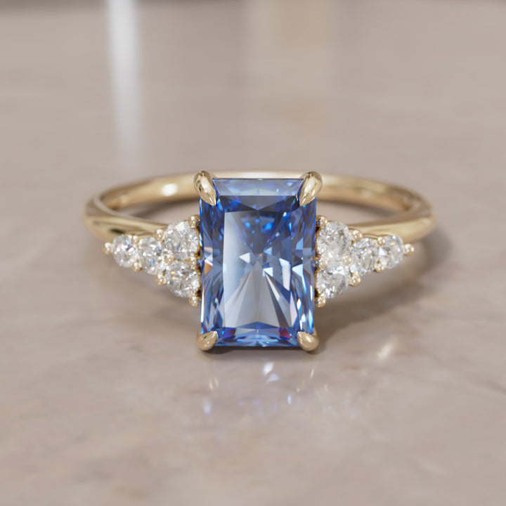 Rohdea Radiant Cut Blue Sapphire Modern Unique Engagement Ring (Setting Only)