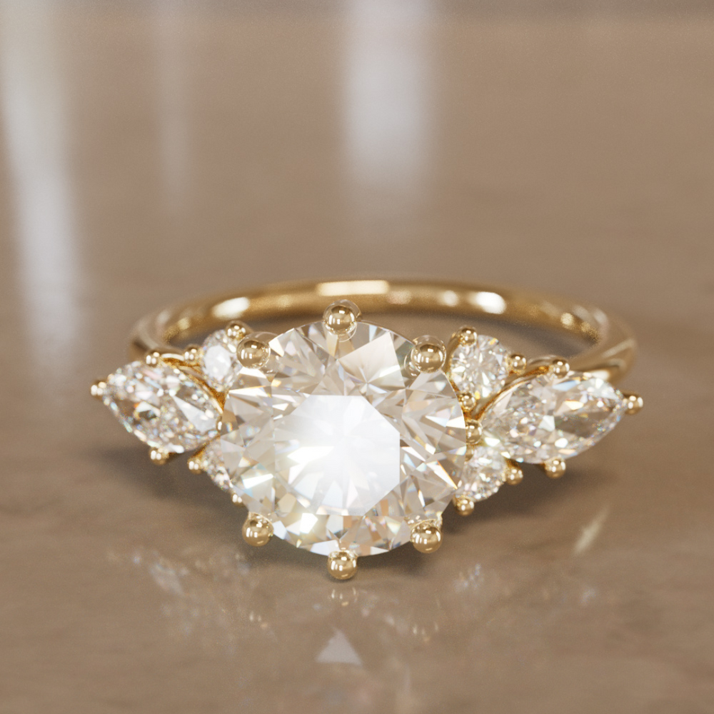 Fairytale Engagement Ring with Round Diamond and Marquise Diamonds By Valley Rose