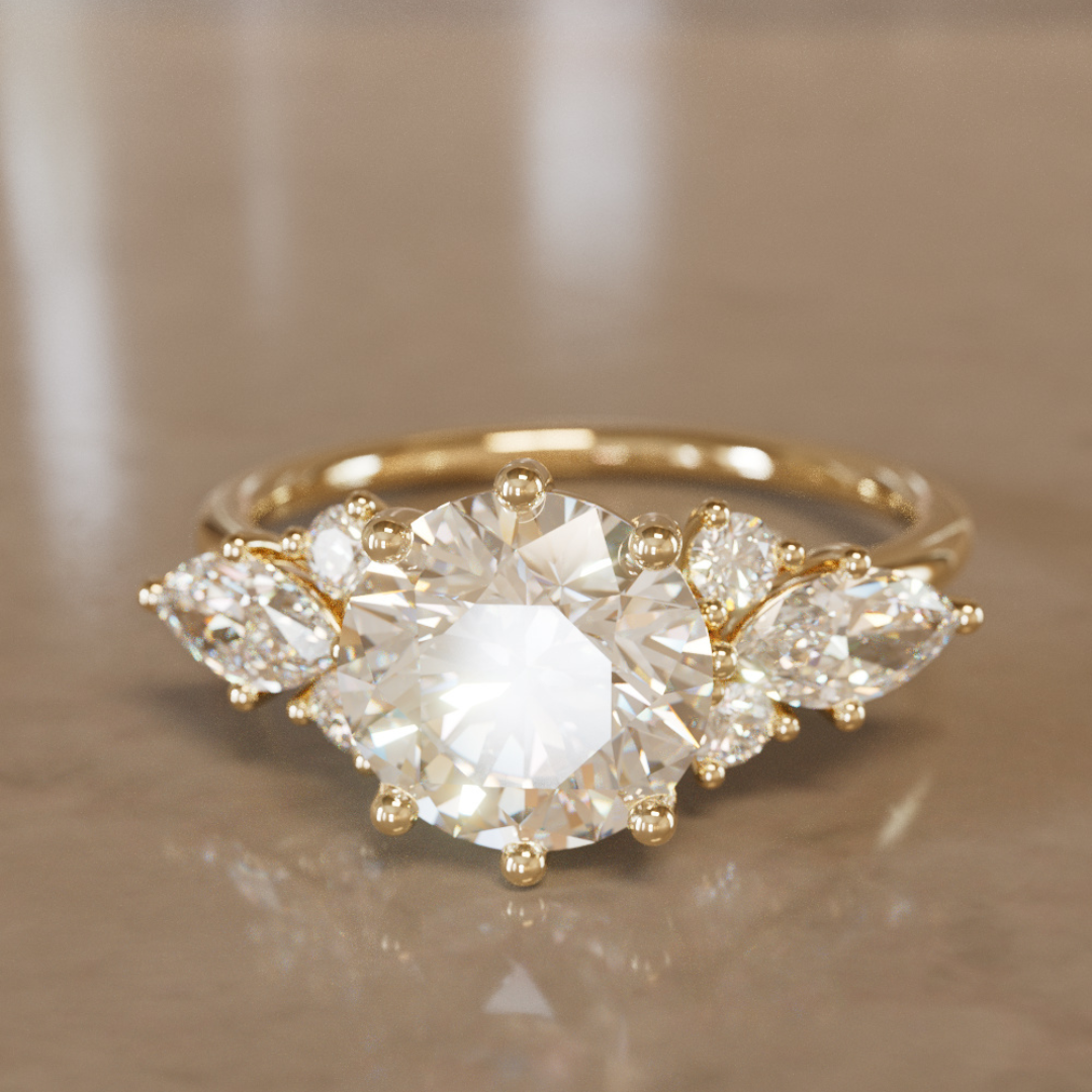 Rosalin Round Lab Diamond Unique Vintage Engagement Ring By Valley Rose