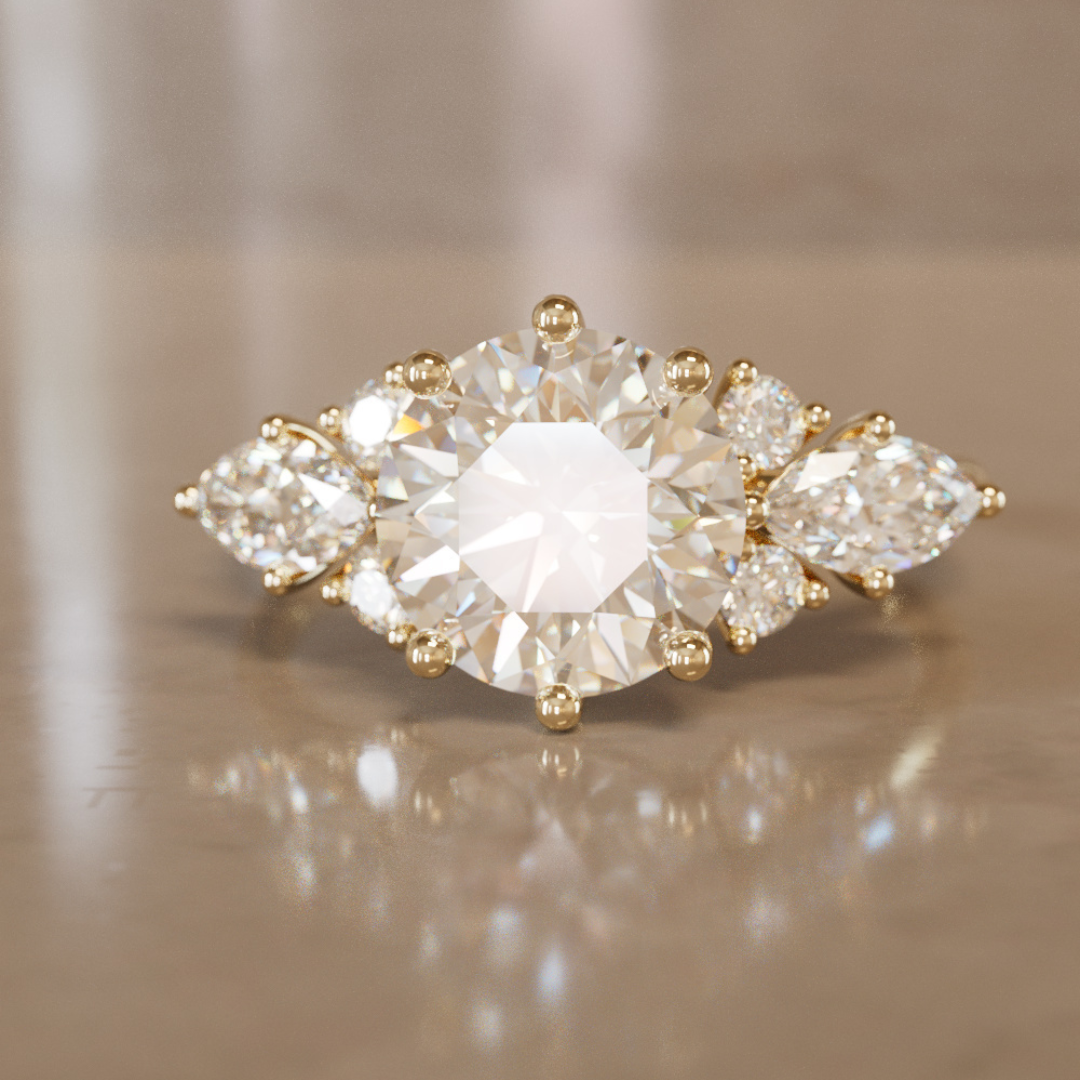 Rosalin Round Lab Diamond Unique Vintage Engagement Ring By Valley Rose