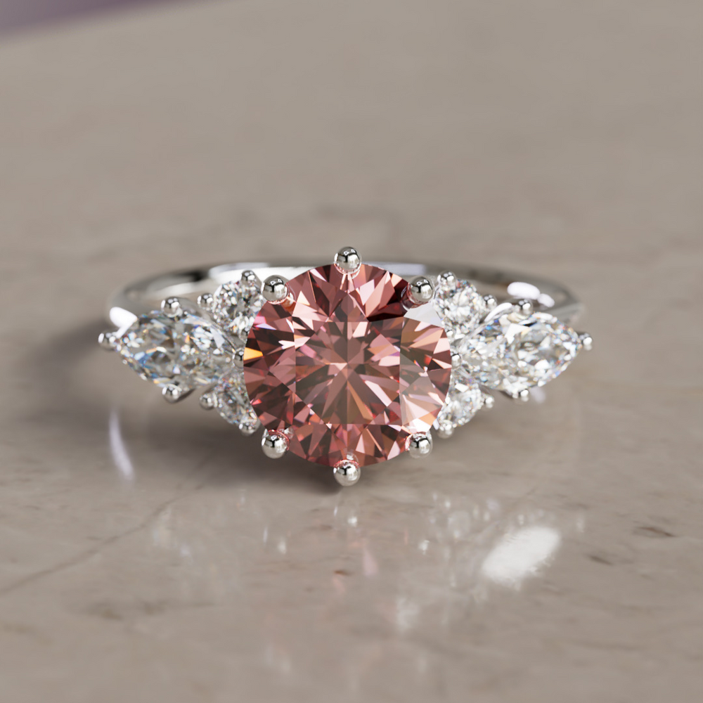 Fairytale Engagement Ring with Round Pink Diamond and Marquise Diamonds By Valley Rose