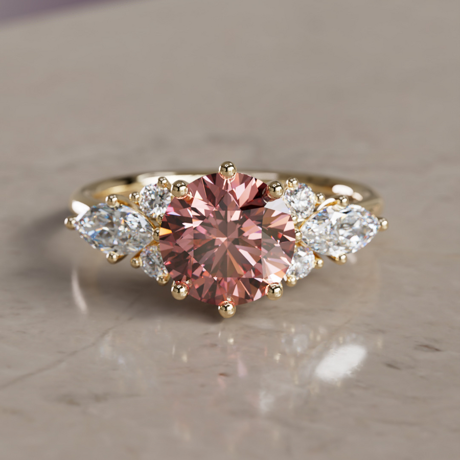 Fairytale Engagement Ring with Round Pink Diamond and Marquise Diamonds By Valley Rose