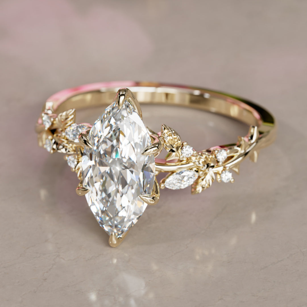 Rosewood Marquise Diamond Engagement Flower Ring Nature Inspired By Valley Rose