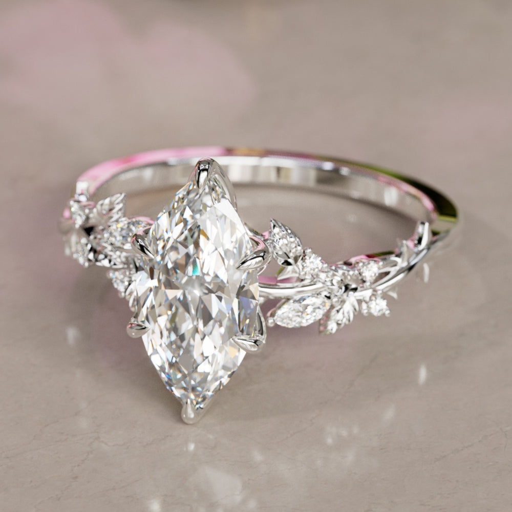 Rosewood Marquise Lab Diamond Engagement Flower Ring Nature Inspired By Valley Rose