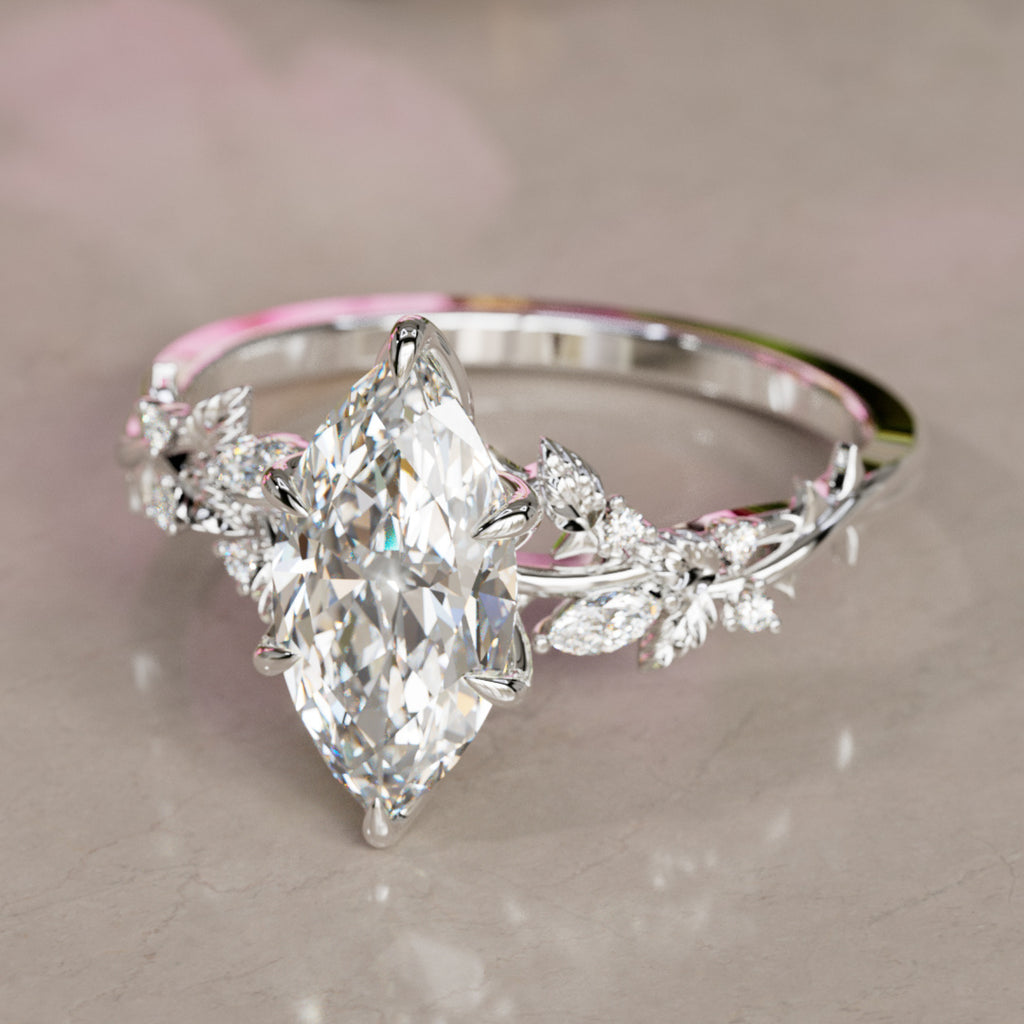 Rosewood Marquise Lab Diamond Engagement Flower Ring Nature Inspired By Valley Rose