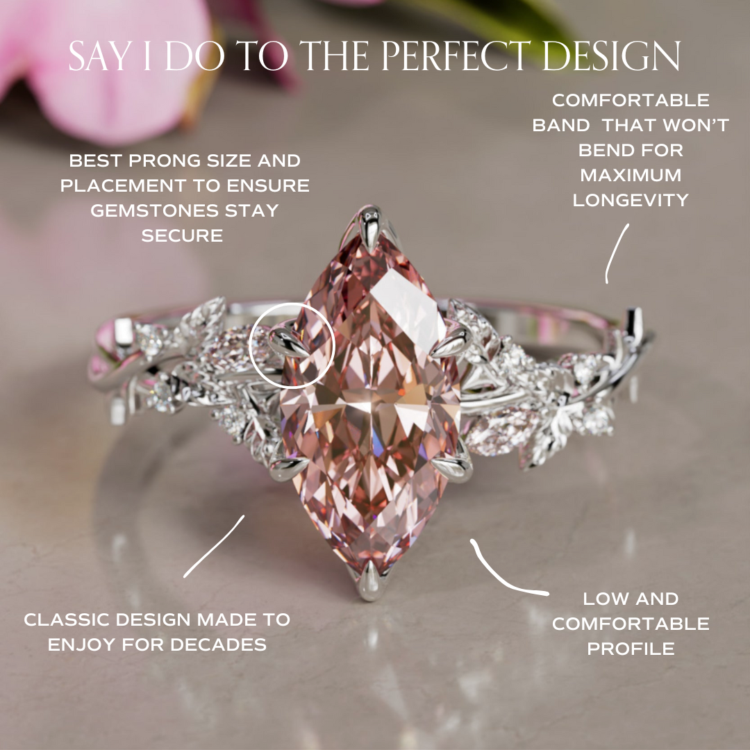 Rosewood Marquise Pink Lab Diamond Engagement Flower Ring Nature Inspired By Valley Rose