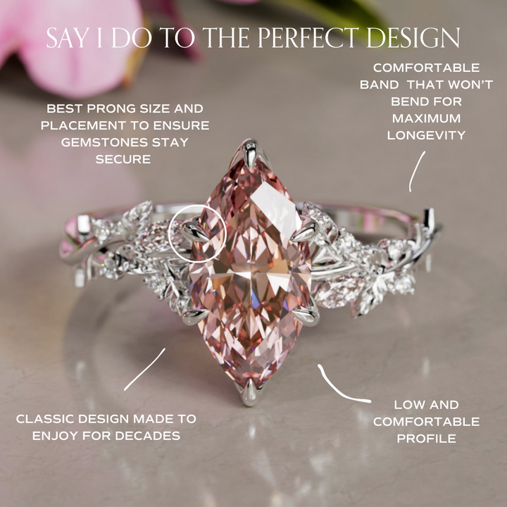 Rosewood Marquise Pink Lab Diamond Engagement Flower Ring Nature Inspired By Valley Rose