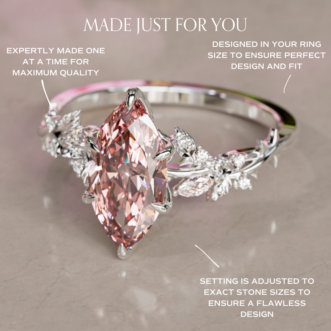 Rosewood Marquise Pink Lab Diamond Engagement Flower Ring Nature Inspired By Valley Rose