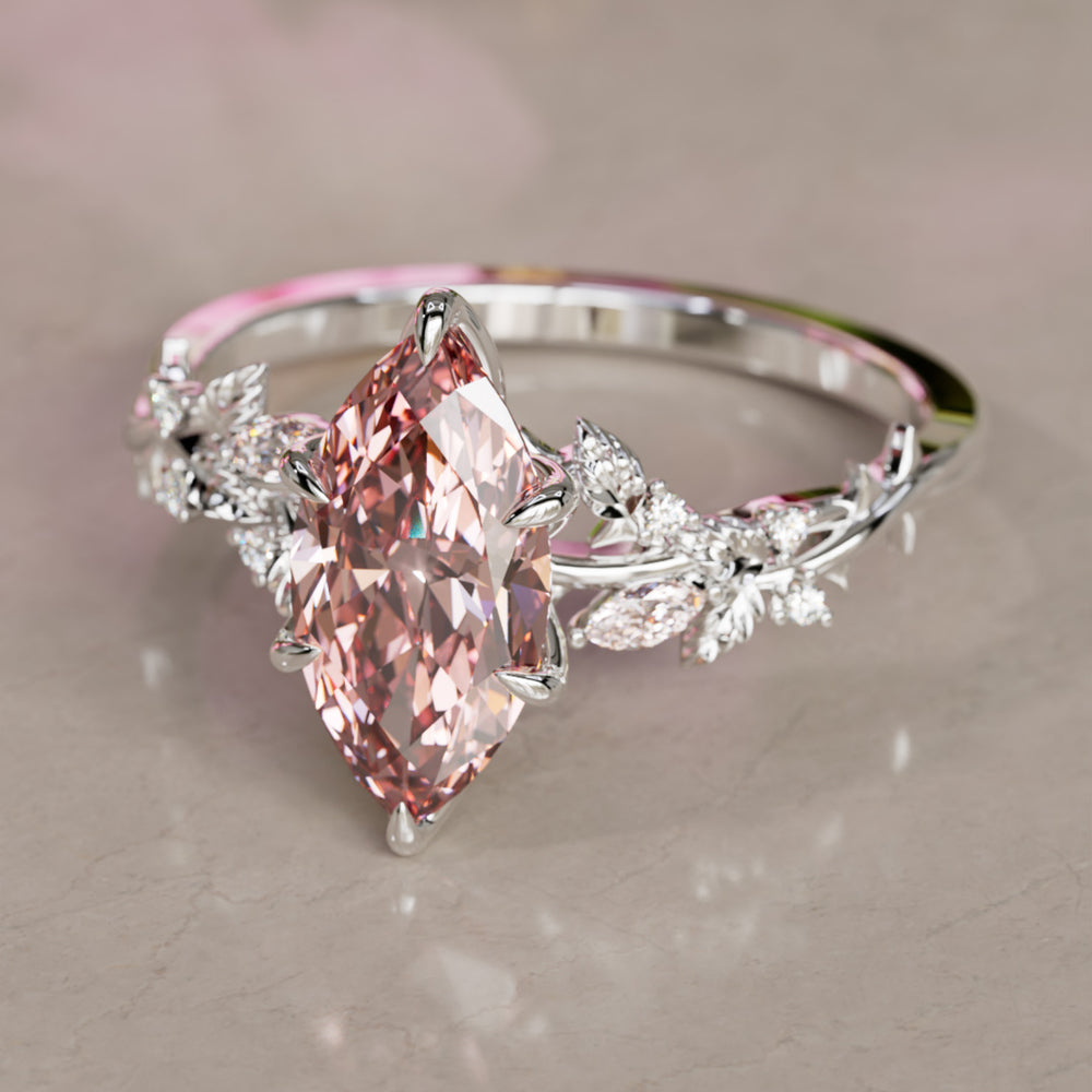 Rosewood Marquise Pink Lab Diamond Engagement Flower Ring Nature Inspired By Valley Rose