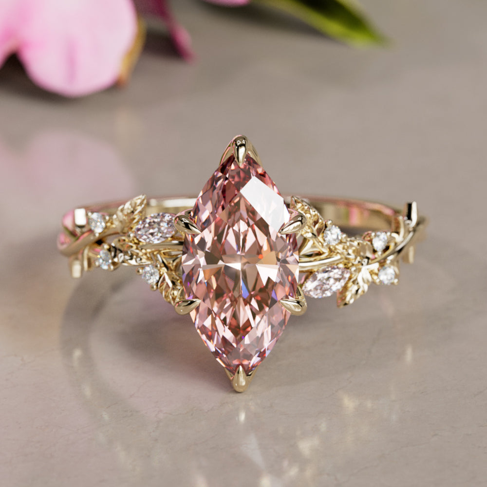 Rosewood Marquise Pink Lab Diamond Engagement Flower Ring Nature Inspired By Valley Rose