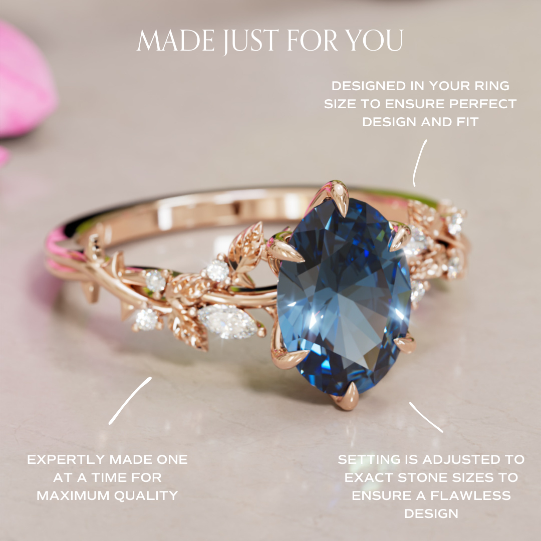 Rosewood Oval Blue Sapphire Engagement Flower Ring Nature Inspired By Valley Rose