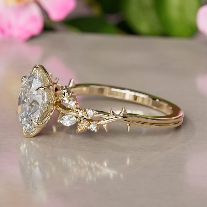 Rosewood Oval Diamond Engagement Flower Ring Nature Inspired By Valley Rose