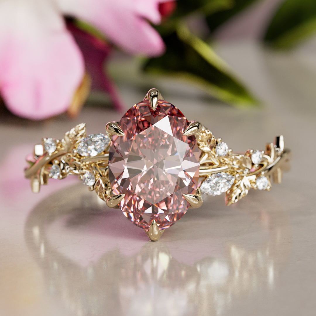 Rosewood Oval Pink Diamond Engagement Flower Ring Nature Inspired By Valley Rose